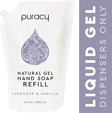 Puracy Natural Liquid Hand Soap Refill, Sulfate-Free Hand Wash Gel Refill, Lavender and Vanilla, 64 Fluid Ounce Pouch