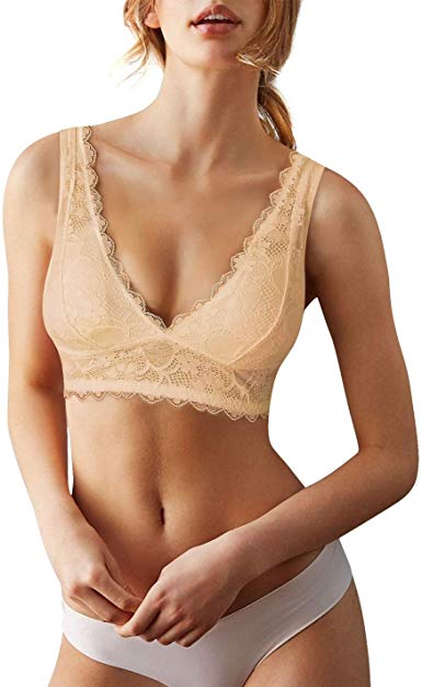 BRABIC Bralette for Women Lace Plunge Bra Deep V Racerback with Removable Pads Wirefree