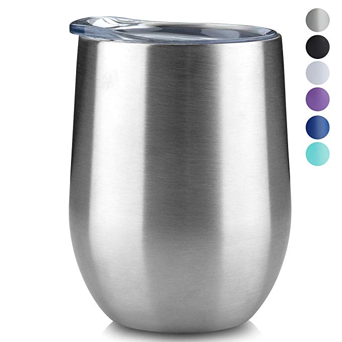 MUCHENG 12oz Insulated Wine Tumbler with Lid, Stemless Stainless Steel Insulated Wine Glass Double Wall Durable Coffee Mug, for Champaign, Cocktail, Beer, Office use