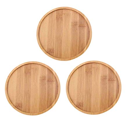 OYSIR 3 Pack Bamboo Plant Saucer,6 inch Succulent Cactus Planter Pot Tray Round Plant Pot Tray for Modern White Ceramic Flower Pot