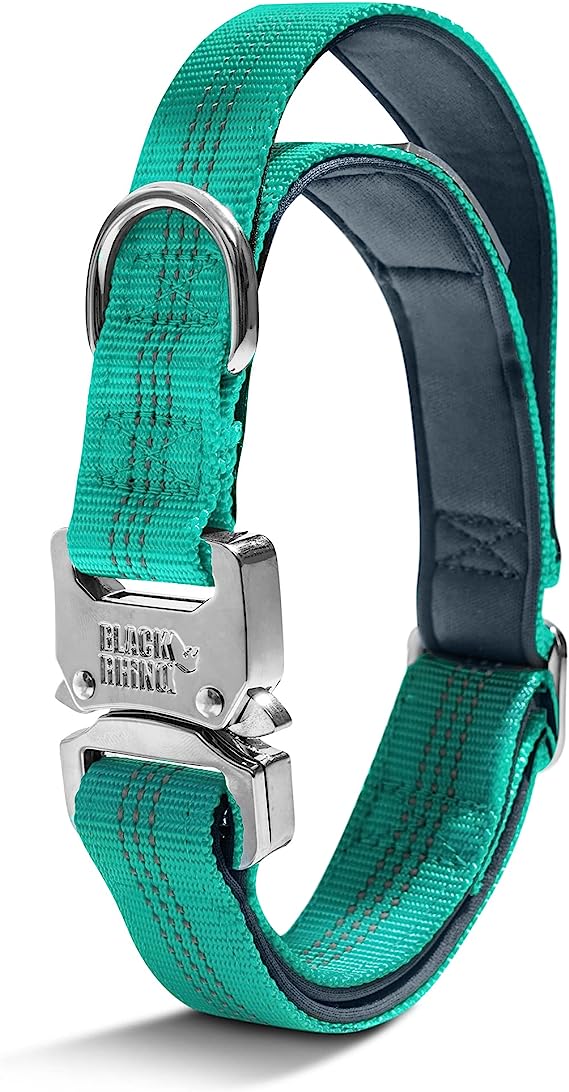 Black Rhino - Tactical Dog Collar Ultra-Soft Neoprene Padded Dog Collars for Medium, Large, XL Dogs | Heavy Duty Metal Buckle | Padded Handle for Dog Training (Medium, Aqua)