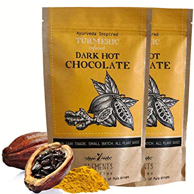 Elements Truffles Turmeric Infused Dark Hot Chocolate - All-Natural, Handmade, Small-Batch Dark Hot Chocolate Mix - Uses Ecuadorian, Fair Trade, Organic Cacao Powder - Vegan Hot Cocoa Mix - 16 Ounces