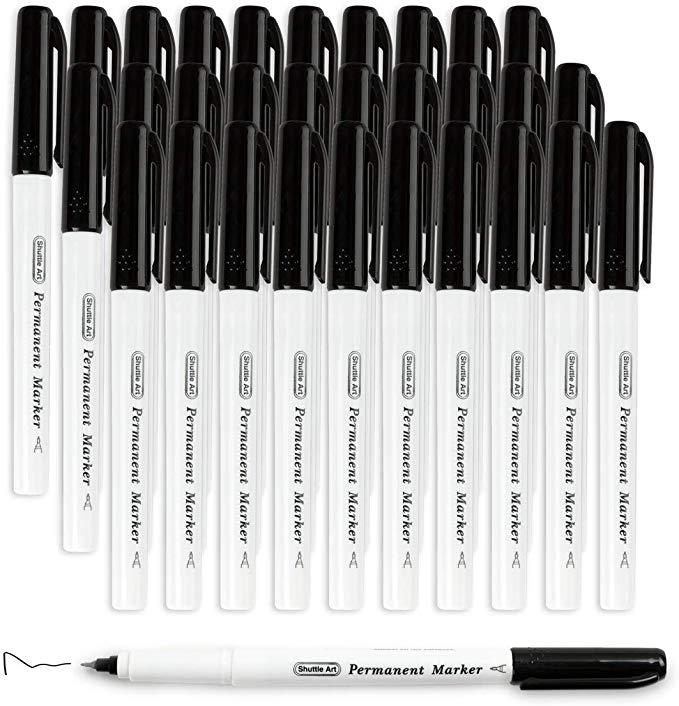 Permanent Marker,Shuttle Art 30 Pack Ultra Fine Point Black Permanent Marker set, Works on Plastic,Wood,Stone,Metal and Glass for Doodling, Marking