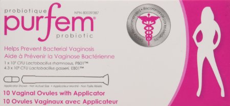 PurFem Probiotic WITH APPLICATOR 10 Vaginal Suppositories (Vaginal Capsules)