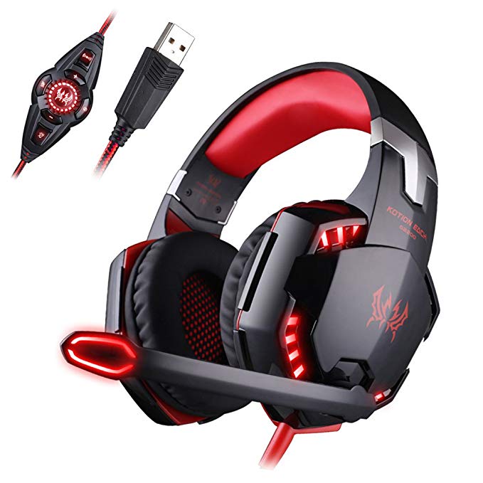 Mengshen USB Vibration Gaming Headset - 7.1 Surround Stereo Sound Over Ear Headphones with Mic, Noise Isolating and Volume Control for Computer PC Mac Laptop Smart Phone, G2200 Red