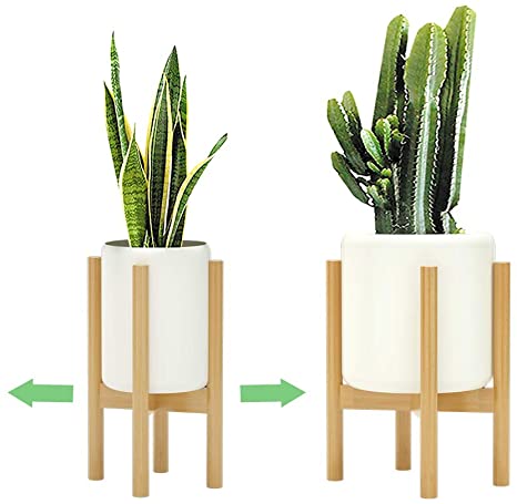 Adjustable Plant Stand (8 to 12 inches), Bamboo Mid Century Modern Plant Stand (15 inches in Height), Indoor Plant Stand, Fit 8 9 10 11 12 inch Pots (Pot & Plant Not Included), Natural