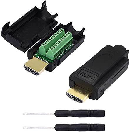 SinLoon 2 Pack HDMI Solderless Adapter Gold Plated HDMI Extension Cable Connector Signals Terminal Breakout Board Free Welding Connector with Plastic Cover Screwdriver