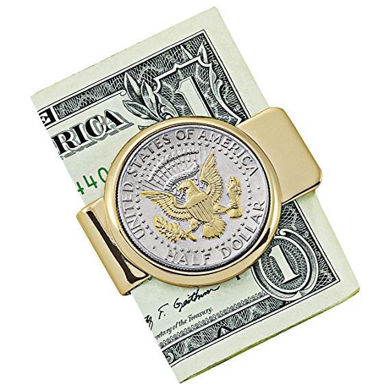 Gold-Layered Presidential Money Clip - Elegant American Coin Treasures JFK Half Dollar Gold Tone Coins for Cash and Bills | Comes with Certificate of Authenticity