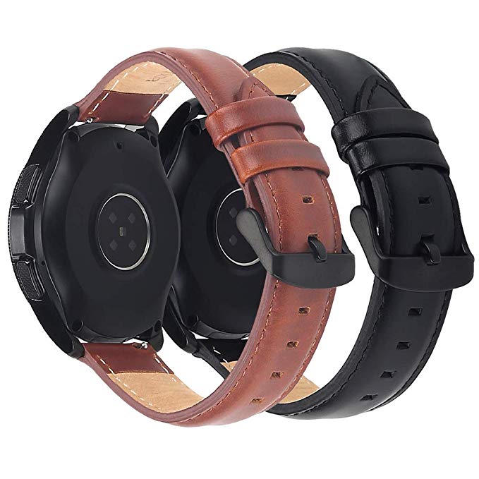Compatible Samsung Galaxy Watch 42mm Bands - 2 Pack Premium Genuine Leather Strap with Stainless Steel Black Buckle for Galaxy Watch Accessories Black   Brown