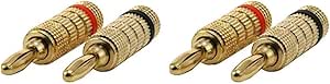 Monoprice Gold Plated Speaker Banana Plugs – 1 Pair – Closed Screw Type, for Speaker Wire, Home Theater, Wall Plates and More (Pack of 2)