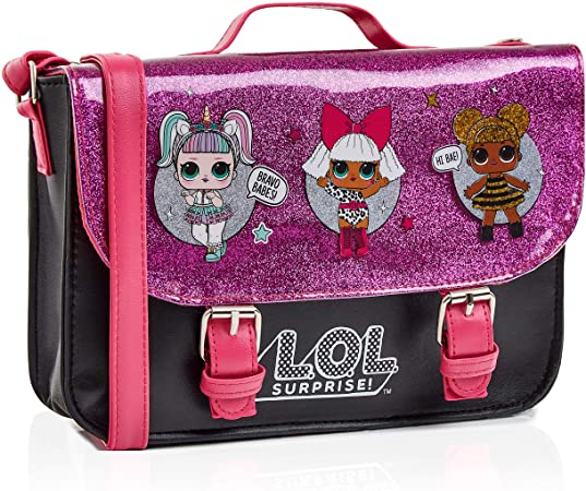 L.O.L. Surprise! LOL Dolls Handbag For Girls Featuring Glitterati Doll Unicorn, Diva, Queen Bee | Black & Pink Kids Handbag Crossbody | Children Cross Body Bag | Fashion Shoulder Bags For Kids