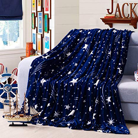 YJBear Blue Starry Sky Dot Print Lightweight Flannel Velvet Fleece Blanket Super Soft Plush Throw Twin Size Super Warm Fuzzy Microfiber Bedding Blanket for Sofa/Bed/Couch 59" X 79"