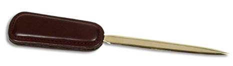 Dacasso Chocolate Brown Leather Letter Opener with Gold Blade