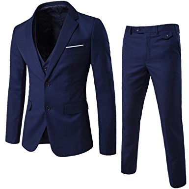 Mens 3-Piece Suit Slim Fit Two Button Single Breasted Notch Lapel Dress Jackets Vest & Pants for Wedding/Party/Business