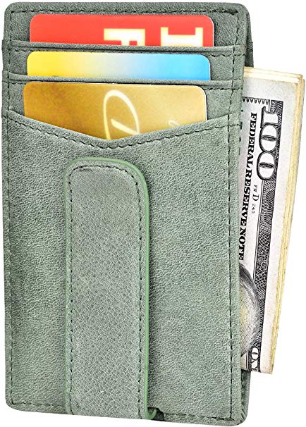 Money Clip Front Pocket Wallet Leather RFID Blocking Mens Slim Minimalist Wallet