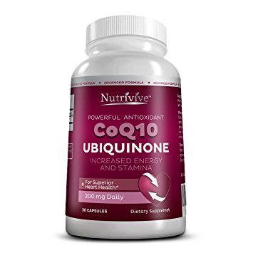 Nutrivive High Absorption Coq10 Ubiquinone Capsules (200 mg) Coenzyme Q10 Capsules with 200mg of Pure Ubiquinone