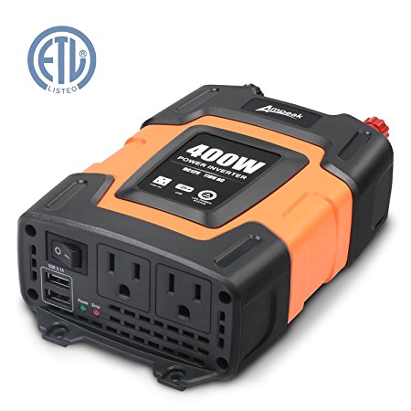 Ampeak 400W Power Inverter DC 12V to 110V AC Car Charger with Dual USB (3.1A shared) Car Converter
