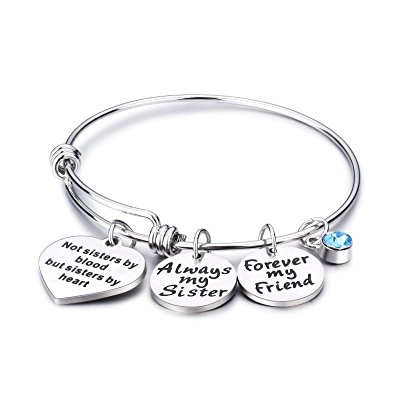 Udobuy Stainless Steel Best Friends Bracelets "Not Sisters By Blood But Sisters By Heart" Bangle Bracelet Friend Jewelry Perfect Gift for Friends