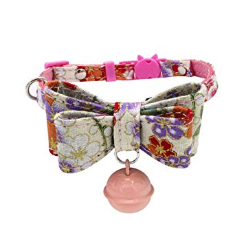 Collar For Small Dogs And Cats Cute Bowtie Dog Collar for Girls and Boys Detachable Bowknot Adjustable Bow Necklace Printed Collar With Bell Dog Puppy Pet Cat Safety Collar For Cat Head (Pink, S)