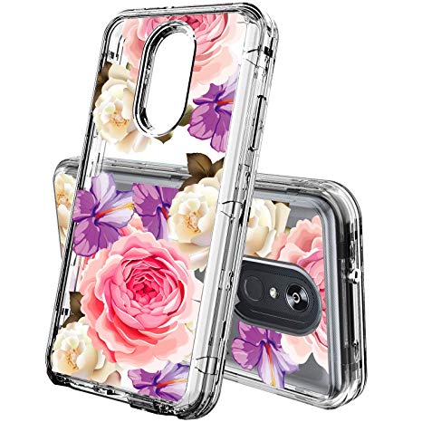 ACKETBOX LG Stylo 4 Phone Case, Heavy Duty Hybrid Impact Defender Shockproof Clear Flofal Design Three Layer Full-Body Protective PC Back Case Bumper and TPU Cover for LG Stylo 4(Flowers-01)