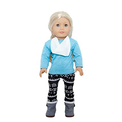 Pretty in Prints Complete Outfit with Top, Leggings, Scarf and Boots for American Girl Dolls