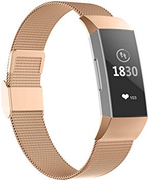 iGK Compatible for Fitbit Charge 3 Bands,Replacement Wristbands for Charge 3 SE Fitness Activity Tracker, Metal Stainless Steel Bracelet Strap with Unique Magnet Lock for Women Men