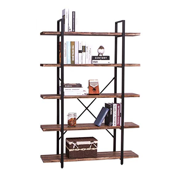 IRONCK Bookshelf and Bookcase 5-Tier, 130lbs/shelf Load Capacity, Industrial Bookshelves Home Office Furniture, Wood and Metal Frame