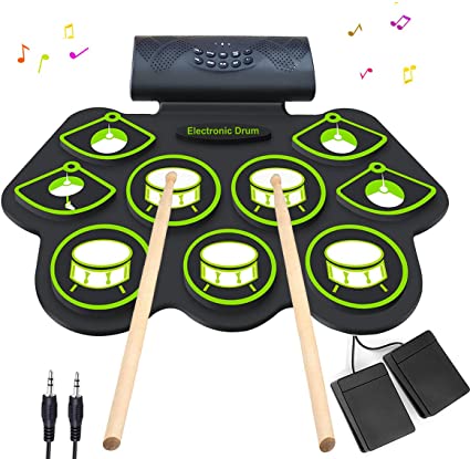 Electronic Drum Set - MIDI Drum Practice Pads,Bluetooth Portable Roll Up Electric Drum kit for Kids Beginner,Kids Drum Set with Headphone Jack, Built in Speaker, Battery, Drum Stick Drum Pedals