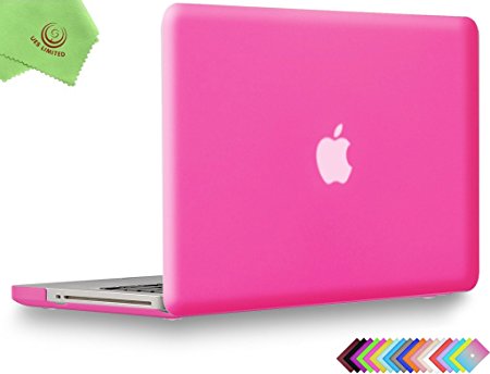 UESWILL Smooth Soft-Touch Matte Frosted Hard Shell Case Cover for MacBook Pro 13" with CD-ROM (Non-Retina)(Model:A1278)  Microfibre Cleaning Cloth, Hot Pink