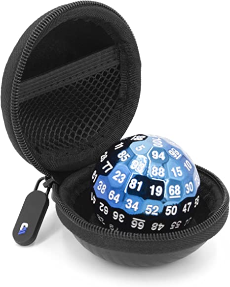 CASEMATIX Hard Shell Travel Case Compatible with 100 Sided Dice D100 Dice with Non-Scratch Interior, Foam Pad and Metal Carabiner - 3" Compact Case fits One Hundred Sided Dice, Case Only