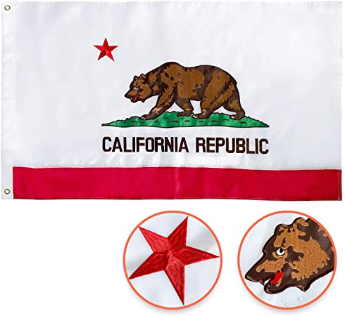 Feezen California State Flag 3x5 ft Embroidered Sewn Stripes and Brass Grommets CA State Flags Study Nylon