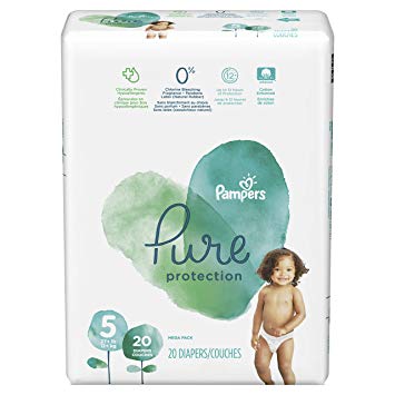 Pampers Pure Disposable Baby Diapers, Hypoallergenic and Fragrance Free Protection, Size 5, 20 Count