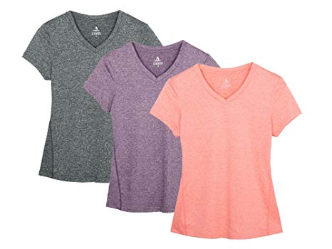 icyzone Workout Shirts Yoga Tops Activewear V-Neck T-Shirts for Women Running Fitness Sports Short Sleeve Tees(Pack of 3)