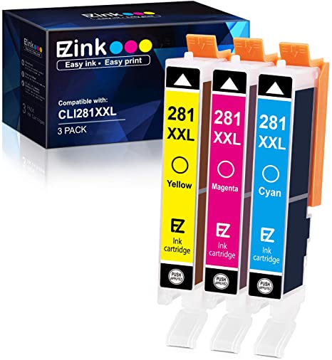 E-Z Ink (TM) Compatible Ink Cartridge Replacement for Canon CLI-281XXL 281 XXL for PIXMA TR7520 TR8520 TS6120 TS6220 TS8120 TS8220 TS9120 TS9520 TS9521C Printer (1 Cyan, 1 Magenta, 1 Yellow)