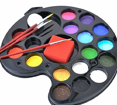 Face Painting Kit for Kids and Professionals BEST USA SAFE Vegan Non-Toxic 16 Color Face and Body Paint Palette GIFT SET - Gold, Silver, Brushes, Sponges. Fun Party Supplies for 160 Boys & Girls Faces