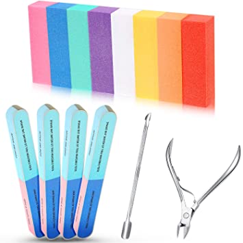 14 Pieces Nail File and Buffer Nail Manicure Tools Kit 8 Pieces Colorful Nail Buffer File Blocks 4 Pieces 7 Sided Nail Buffering Files Cuticle Nipper with Cuticle Pusher for Nails