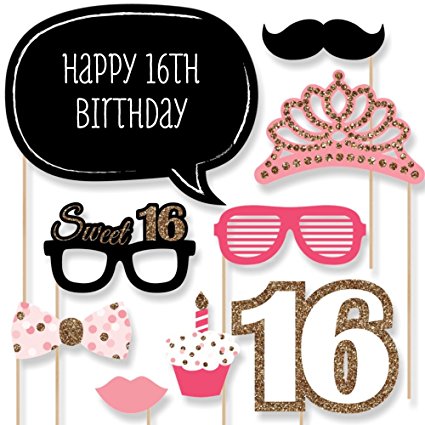 Sweet 16 Birthday - Photo Booth Props Kit - 20 Count
