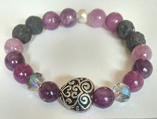 Purple Stone with Heart Aromatherapy Bracelet in Gift Bag- Optional Essential Oil Available