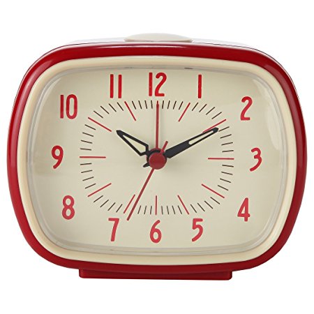 Lily’s Home Quiet Non-ticking Silent Quartz Vintage/Retro Analog Alarm Clock - RED