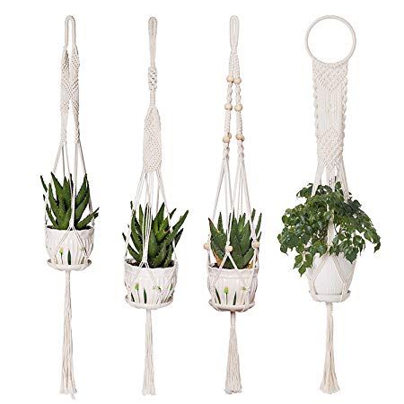 4 Pack Macrame Plant Hangers - YXMYH Hanging Planter in Different Designs - Handmade Indoor Wall Hanging Planter Plant Holder - Modern Boho Home Decor