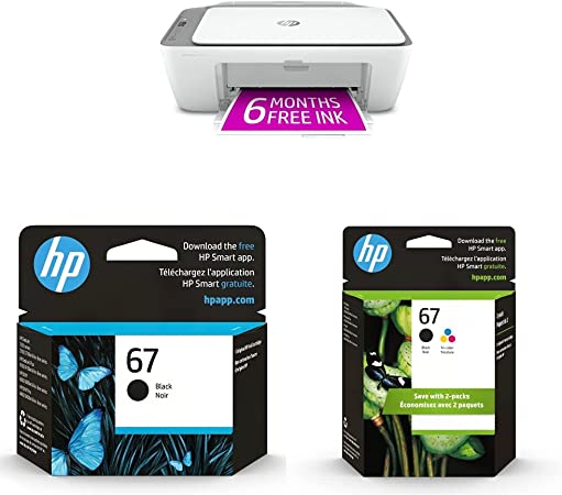 HP DeskJet 2755e Wireless Color All-in-One Printer & 67 Black Ink Cartridge | 3YM56AN & 67 Black/Tri-Color Ink Cartridges | 3YP29AN