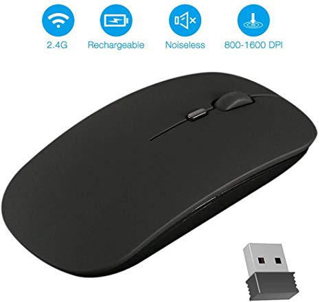 CALOCAA Rechargeable Wireless Mouse 2.4G Portable Optical Mute Ultra Thin Wireless Computer Mouse with USB Receiver Teen Men and Women Mini Mouse Level 3 Adjustable DPI for Laptop Computer MacBook PC