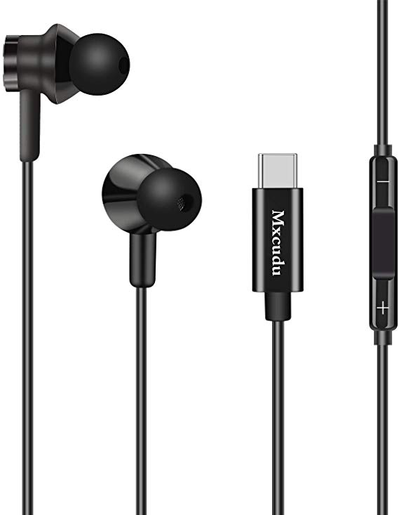 USB Type C Earphone, Mxcudu Upgraded Wired in-Ear Hi-Fi with Mic Stereo Bass Noise Canceling Remote Headphone Earphone Compatible with Google Pixel 3/3XL/2/2XL, OnePlus 6T/7/7Pro and More(Black)