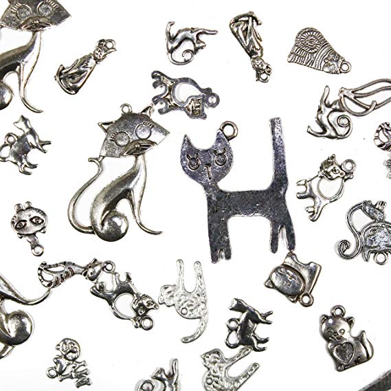 25 pcs Mixed antique Silver Cats and Kitties, Charms and Pendants