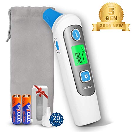 Cumbor Baby Thermometer -Forehead and Ear Thermometer for Fever -Medical Digital Infrared Thermometer for Kid, Infant, Toddler and Adult，hygienic Lens Filters Included，FDA Approved