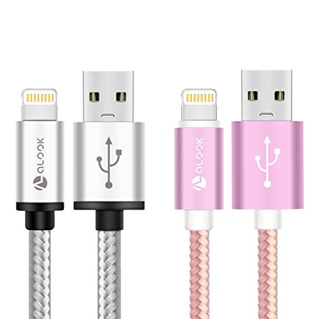 iPhone Charger,ALOOK 2Pack 6.6 FT Extra Long Nylon Braided Cord Lightning Cable to USB Charging Charger for iPhone 7/7 Plus/ 6/6S/ 6/6S Plus/ 5/5S/SE/5C,iPad,iPod Nano 7