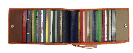 800000W Orange red Womens Genuine Leather Bifold Multi Card Case Wallet Zipper Pocket