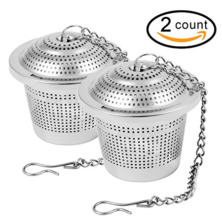 Siasky 2pcs Premium Tea Ball Filters, Perfect Stainless Steel Loose Leaf Tea Interval Diffuser, 1.8 Inch Tea Infuser Strainers with Extended Chain