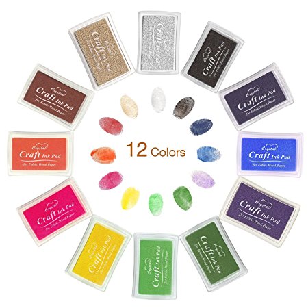 Ink Pad Stamps, Ubegood Stamp Pad DIY 12 Colors Crafts Ink Pads for Kid's Rubber Stamp Scrapbooking Card Making Beautiful Water-Soluble Colors-Pack of 12