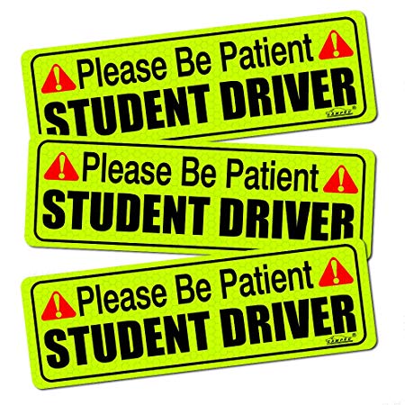 GAMPRO Set of 3 Magnetic Student Driver Sign Bumper Sticker,Highly Reflective Vehicle Car Safety Sign for New Drivers with Red Sign Large Bold Visible Text and Highly Reflective Material